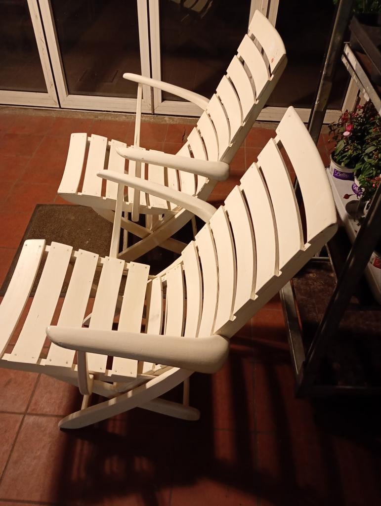Franse houten tuinstoelen 2 stuks wit, Tuin en Terras, Ophalen
