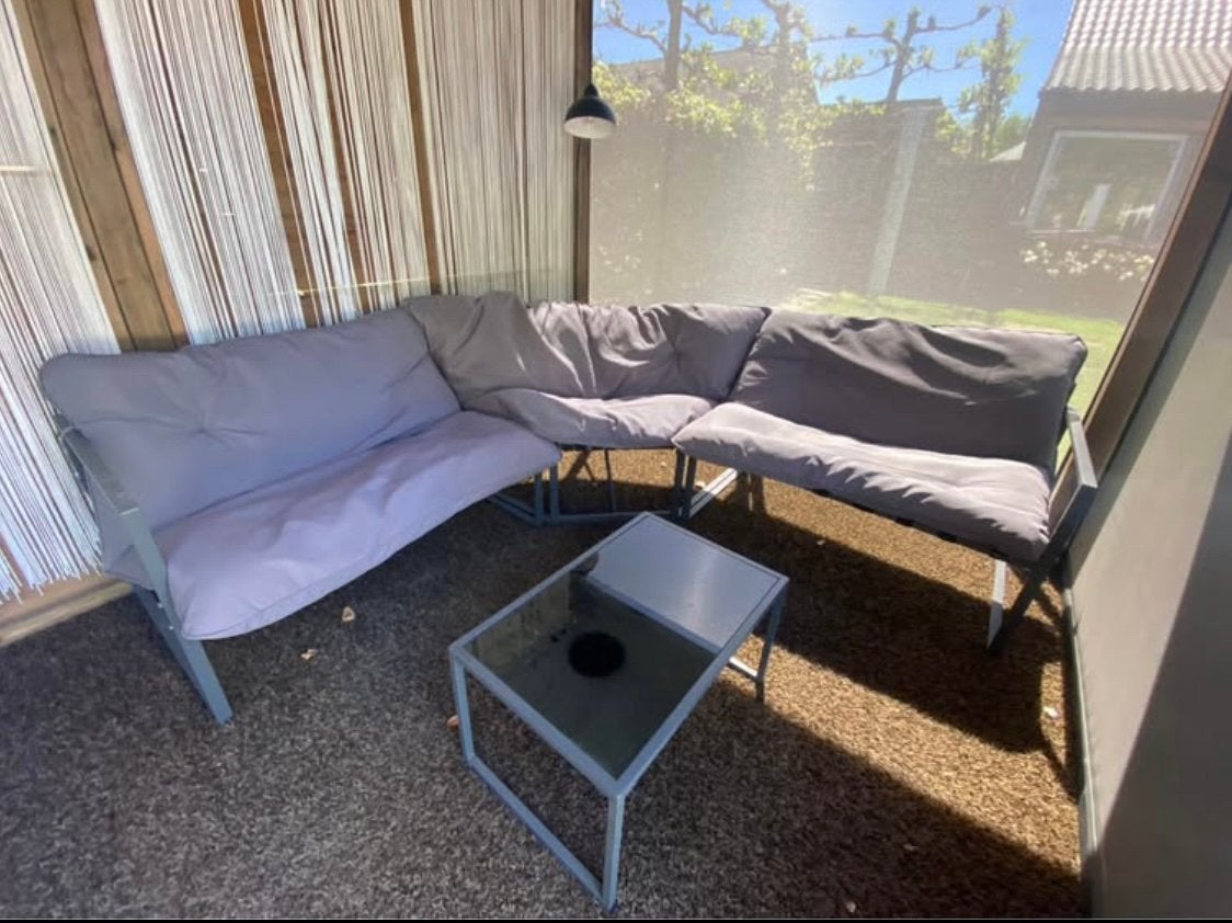 Hoektuinsalon met tafeltje, Ophalen, 6 zitplaatsen, Aluminium, Zo goed als nieuw