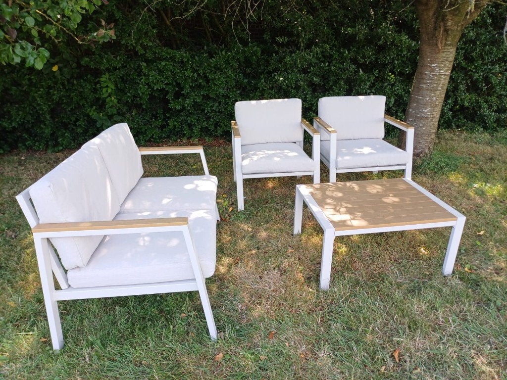 Luxe Loungeset (beige), Tuin en Terras, Tuinsets en Loungesets, Ophalen, 4 zitplaatsen, Bank, Loungeset