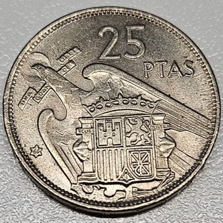 Spanje : 25 Pesetas 1957(69) KM#787 Ref 16882, Postzegels en Munten, Ophalen of Verzenden, Overige landen, Losse munt