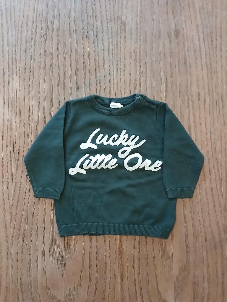 H&M Gebreide Trui "Lucky Little One" - Maat 68 - Donkergroen, Gebruikt, Truitje of Vestje, H&M, Ophalen of Verzenden