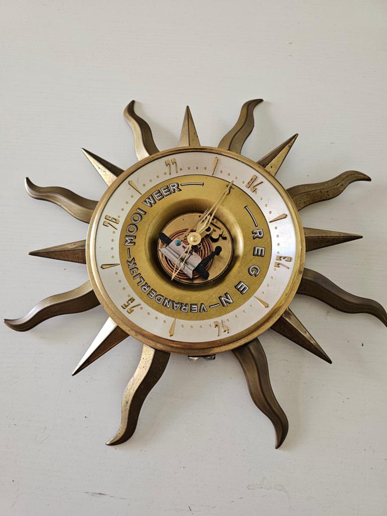 Vintage Lufft Sunburst-barometer, MCM messing muurkunst, Dui, Antiek en Kunst, Ophalen of Verzenden