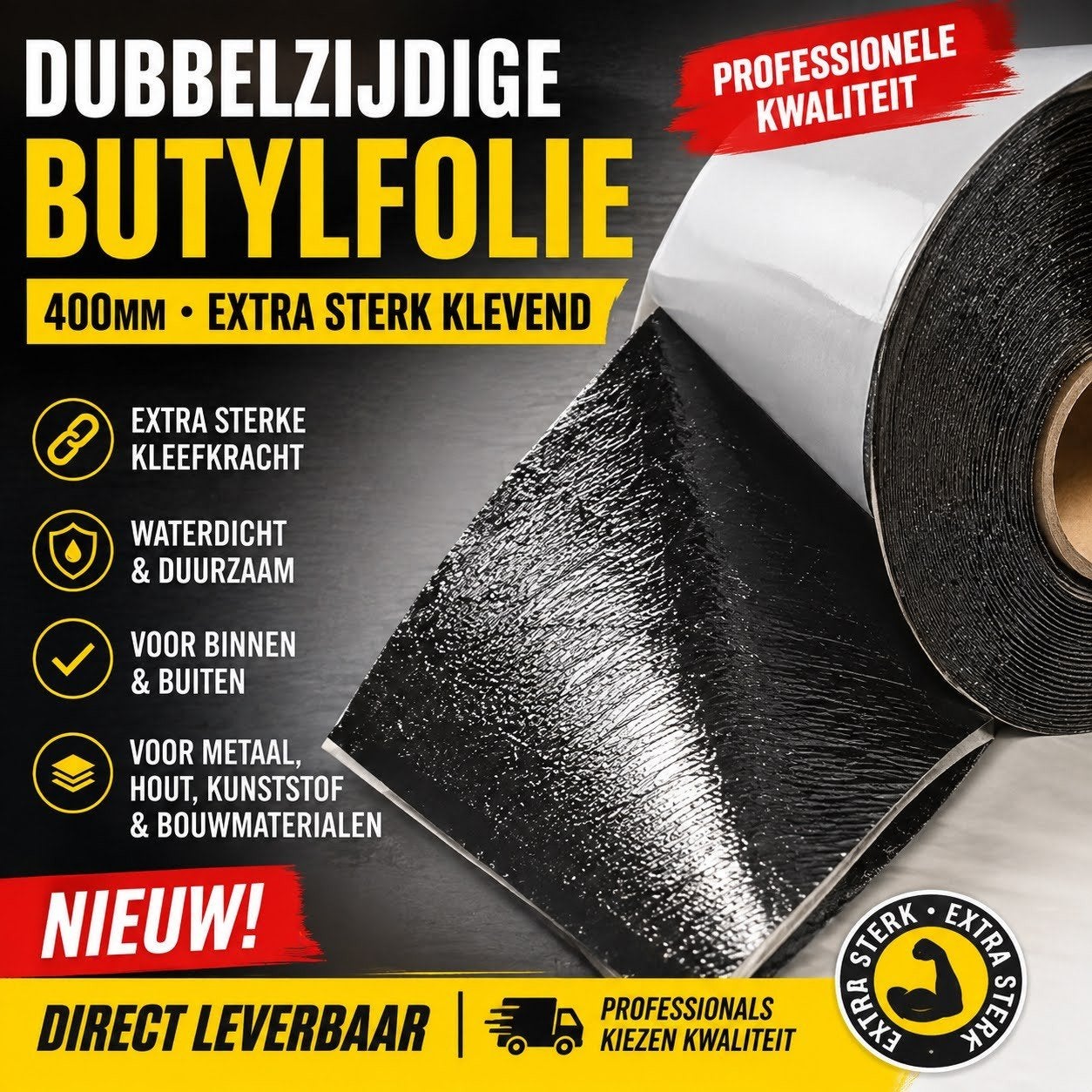 DUBBELZIJDIGE BUTYLFOLIE 400 MM – EXTRA STERK KLEVEND, Ophalen, Overige materialen, Zwart, Nieuw