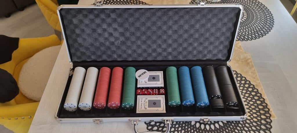 Poker set complet 500 jetons, Vijf spelers of meer, Ophalen of Verzenden, Zo goed als nieuw