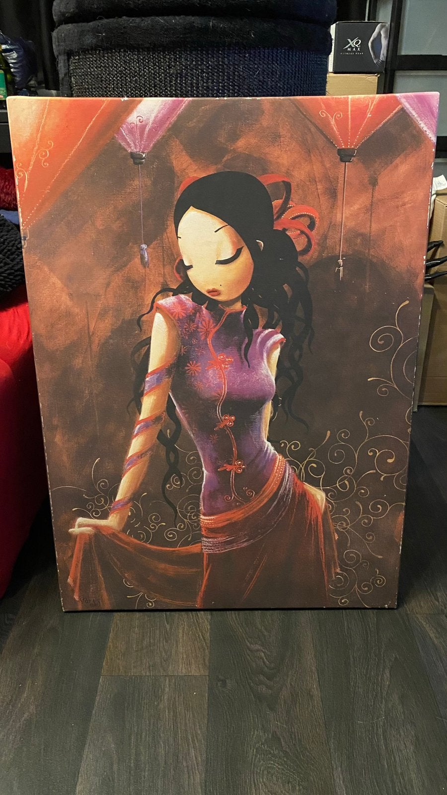 Canvas op frame in Aziatische stijl 57x80cm, Huis en Inrichting, Ophalen, Gebruikt, Hout