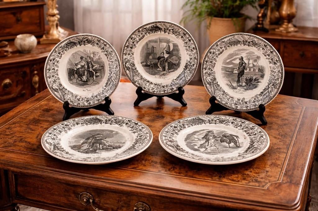Set van 5 antieke Franse borden – Creil & Montereau, Antiquités & Art, Enlèvement ou Envoi
