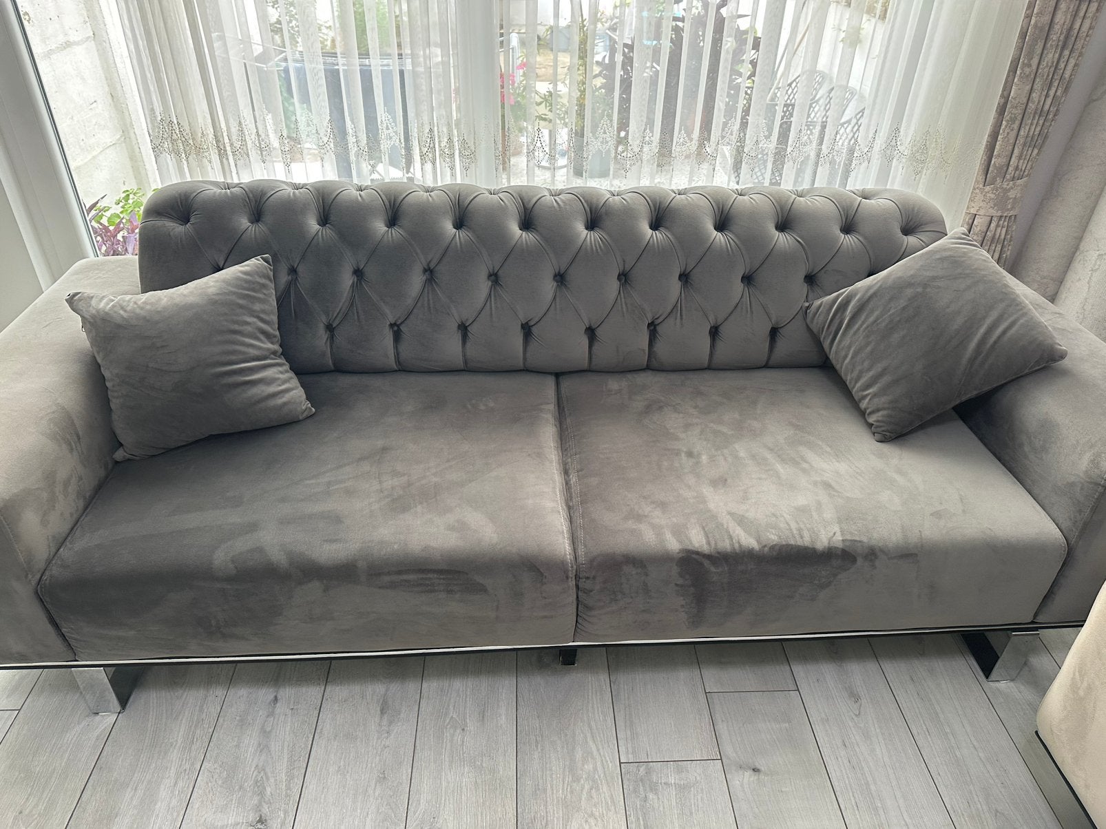 Ensemble salon élégant en velours + Fauteuil crosse, Maison & Meubles, 75 à 100 cm, Banc droit, Enlèvement, Utilisé