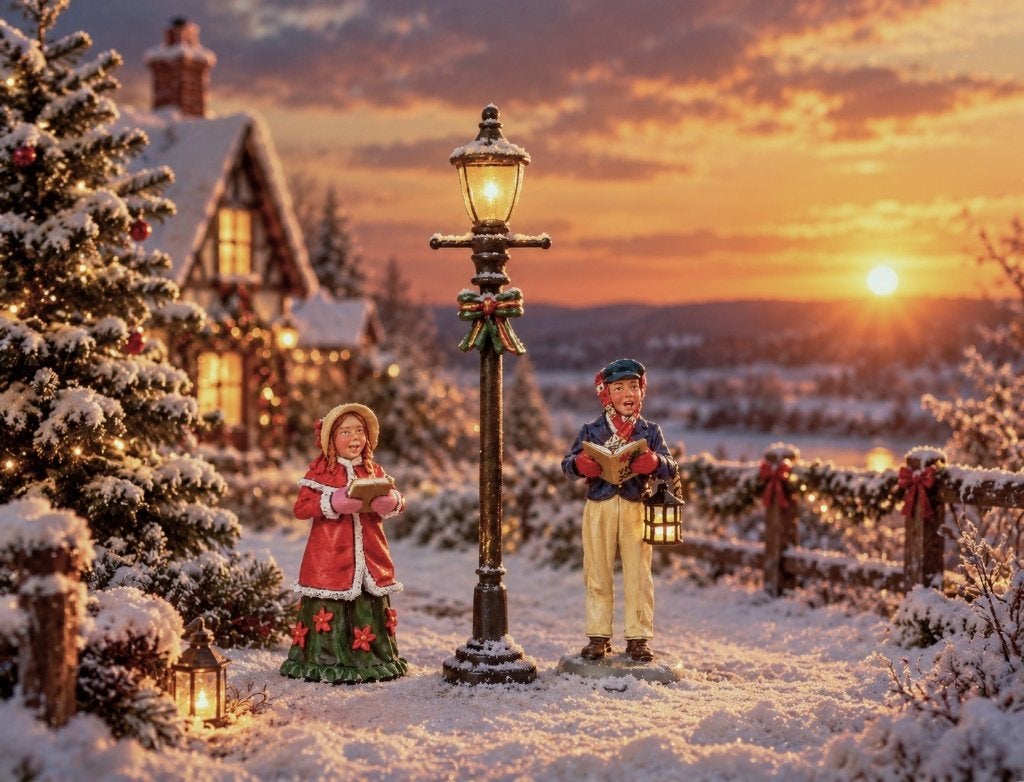 2 Jonge Kerstzangers onder lantaarnpaal - Luville kerstdorp, Diversen, Verzenden, Nieuw