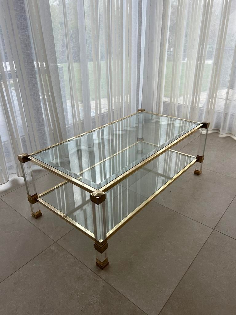 Table basse Pierre Vandel Paris - verre, laiton 120 cm, 100 à 150 cm, Art Déco, Moins de 50 cm, Verre