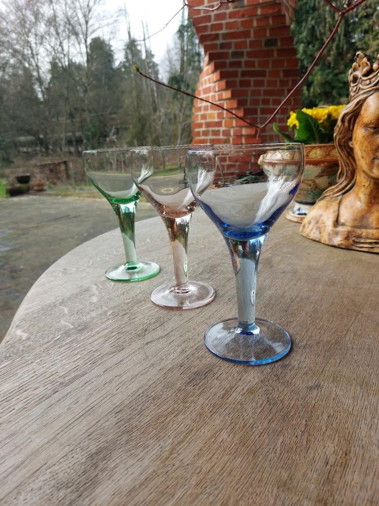 Bormioli/ grote bowl glazen op voet /italy/kleur, Ophalen of Verzenden