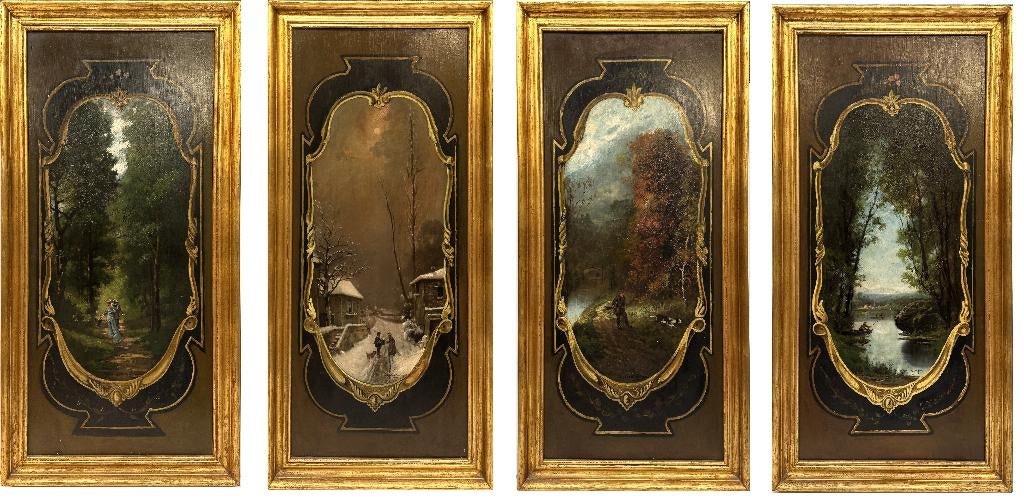 Vierluik "Seasons"van Théodore Levigne anno 1890, Antiek en Kunst, Kunst | Schilderijen | Klassiek, Ophalen