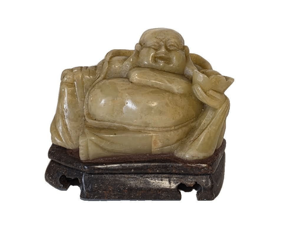 Bouddha heureux en stéatite., Enlèvement ou Envoi, Comme neuf, Autres matériaux
