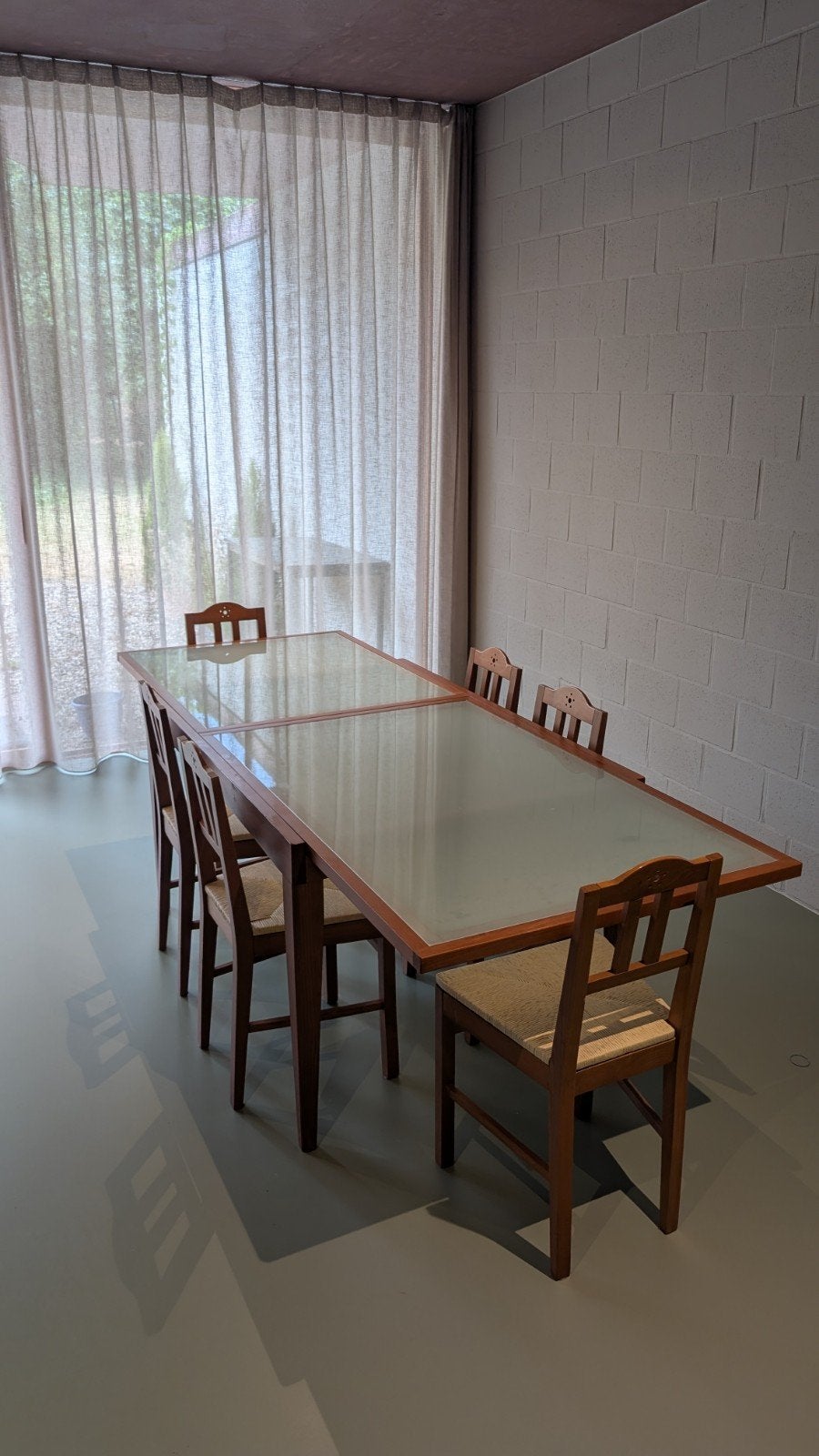 Houten eettafel met 6 stoelen, Ophalen, Gebruikt, Teakhout, 200 cm of meer