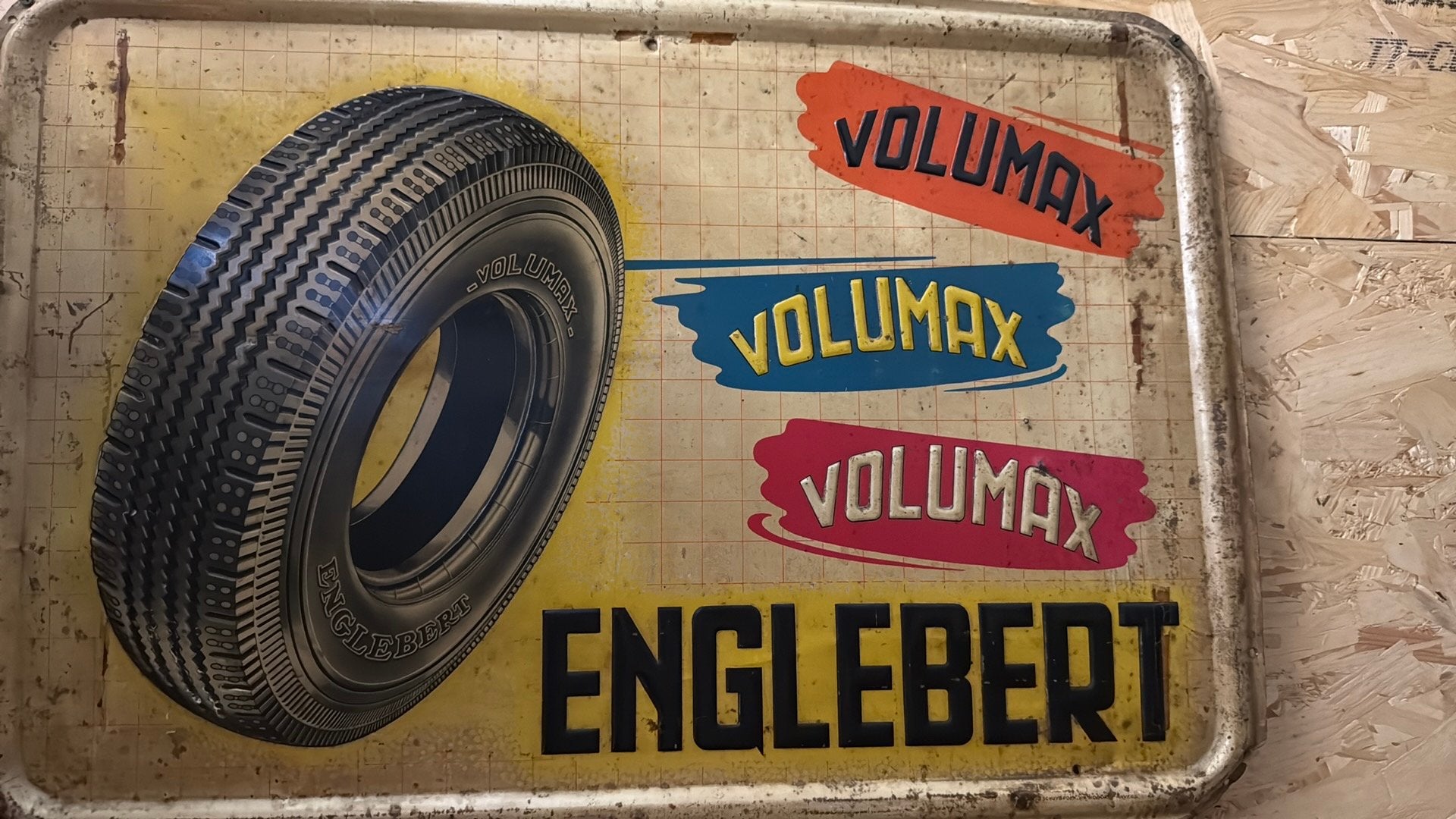 Reckame bord Englebert volumax, Verzamelen, Ophalen, Zo goed als nieuw