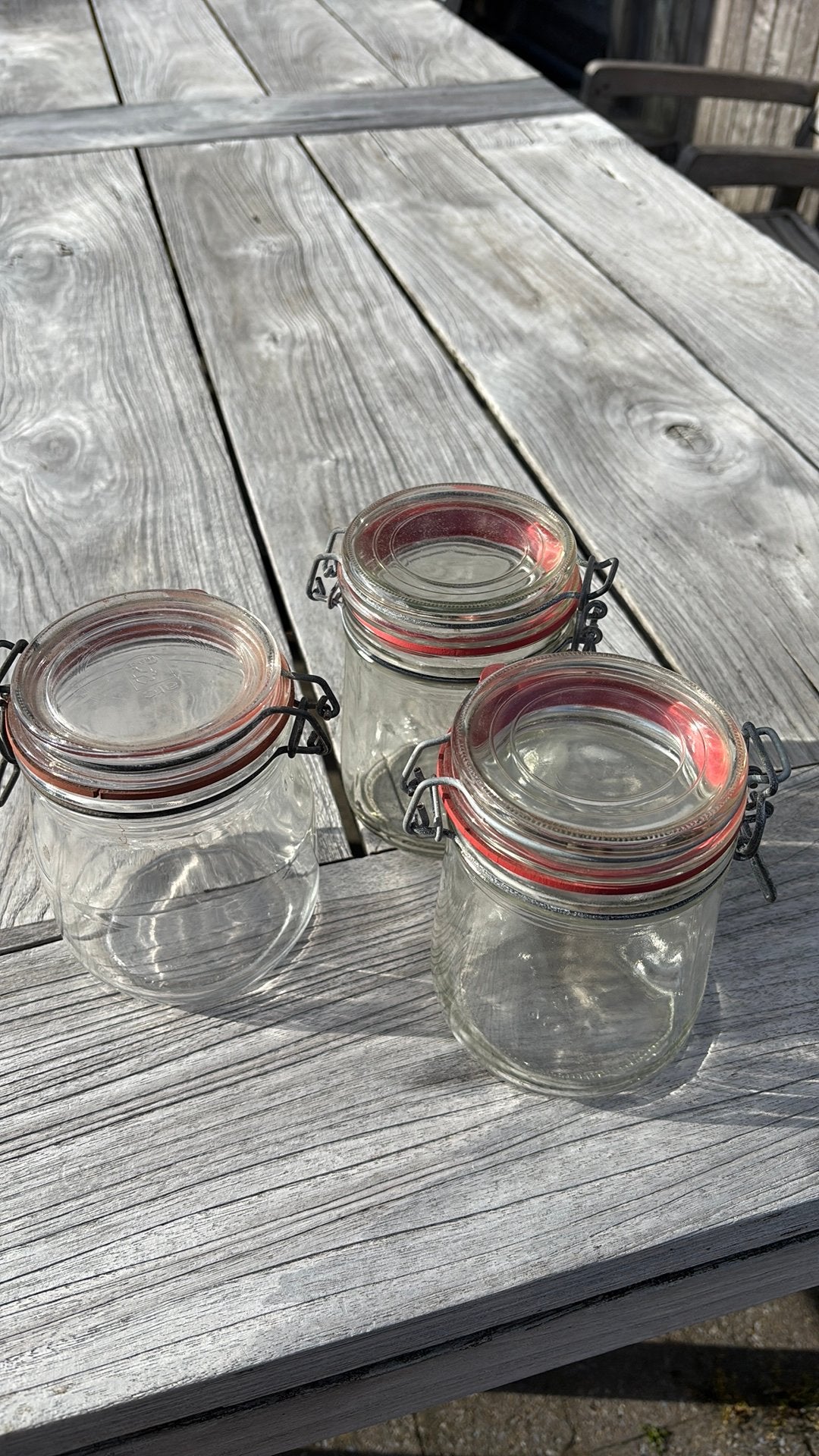 Oude weck bokalen met klemdeksel 3/4 liter, Ophalen, Gebruikt, Glas