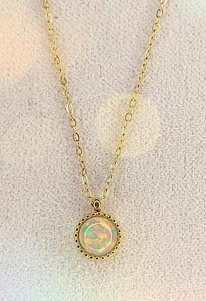 ketting labo opaal doublet 18k vergulde RVS, Nieuw, Ophalen of Verzenden, Steen of Mineraal, Met edelsteen