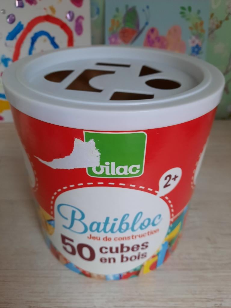 Jeu de construction 50 cubes en bois - Batibloc - Dès 2 ans, Kinderen en Baby's, Speelgoed | Bouwstenen, Zo goed als nieuw, Overige merken
