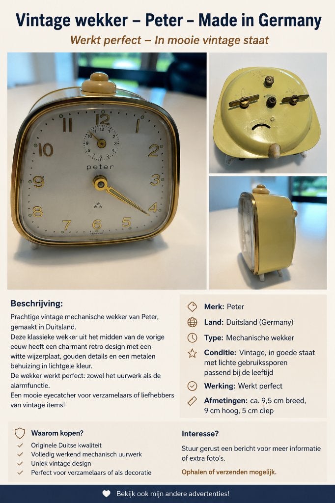 Vintage Peter wekker – Made in Germany., Antiek en Kunst, Antiek | Klokken, Ophalen