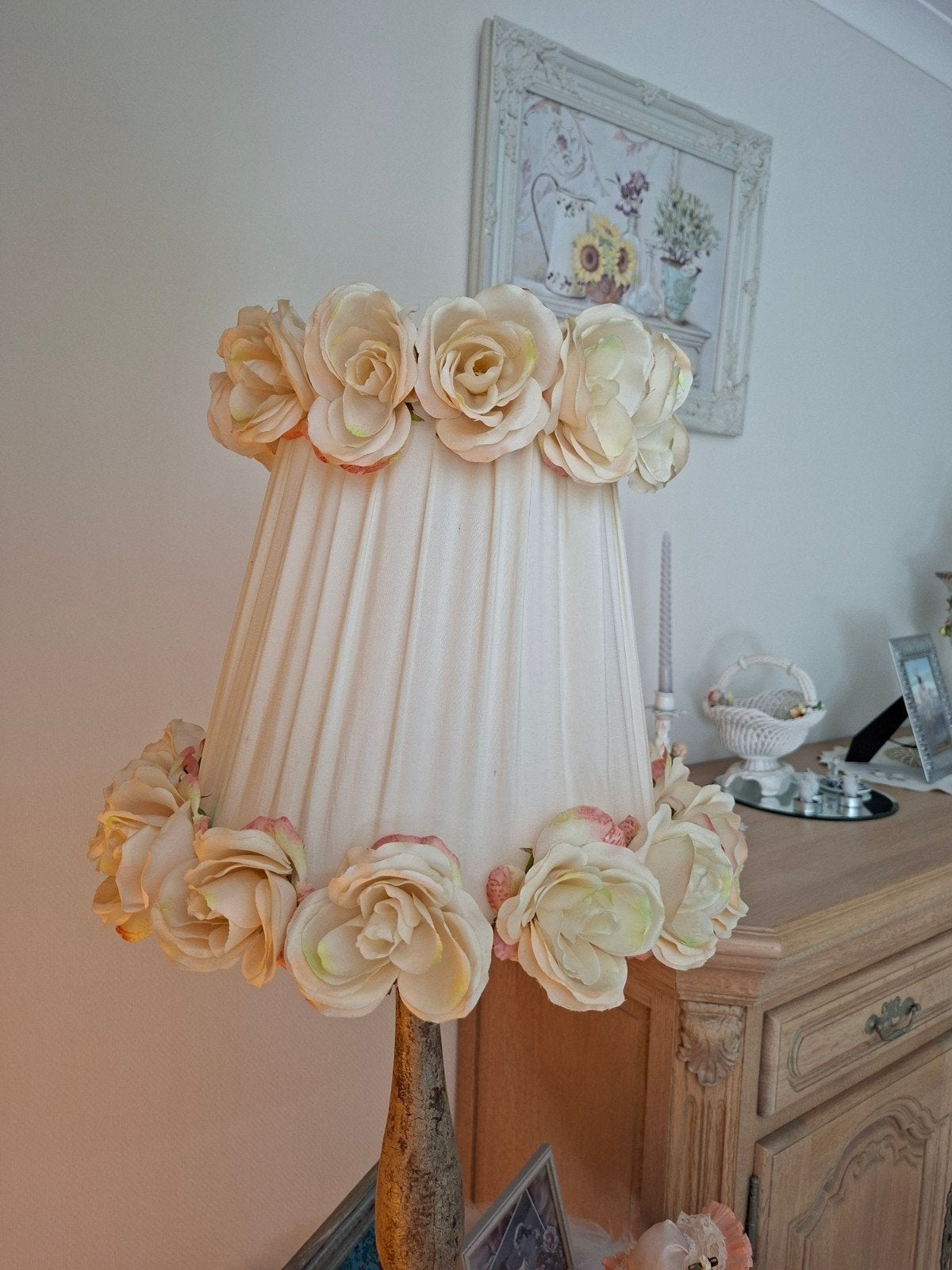 romantische grote lamp met houten staander, Huis en Inrichting, Ophalen