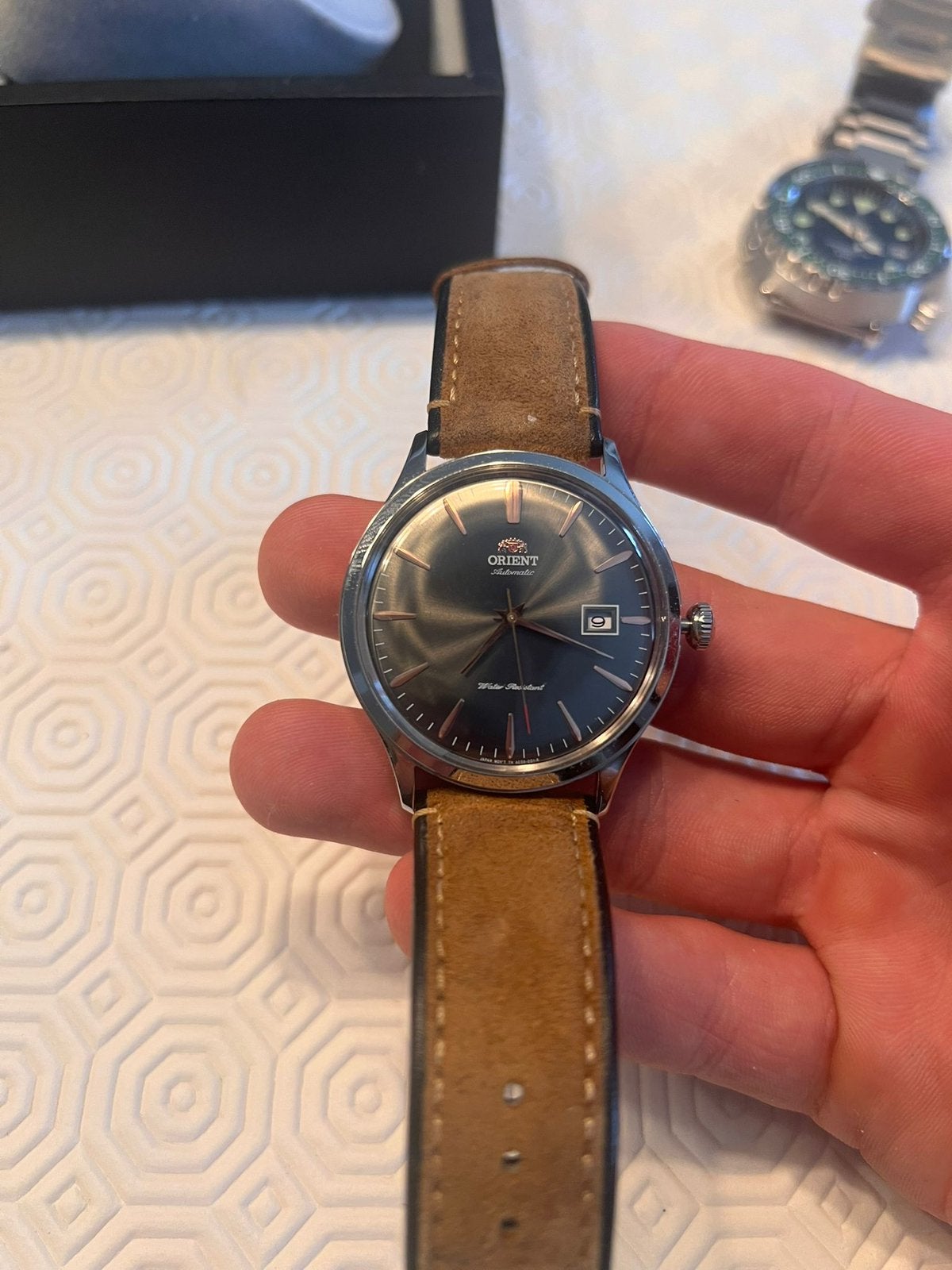 Orient Dress Watch – Blauwe Wijzerplaat & Leren Band, Ophalen of Verzenden, Zo goed als nieuw