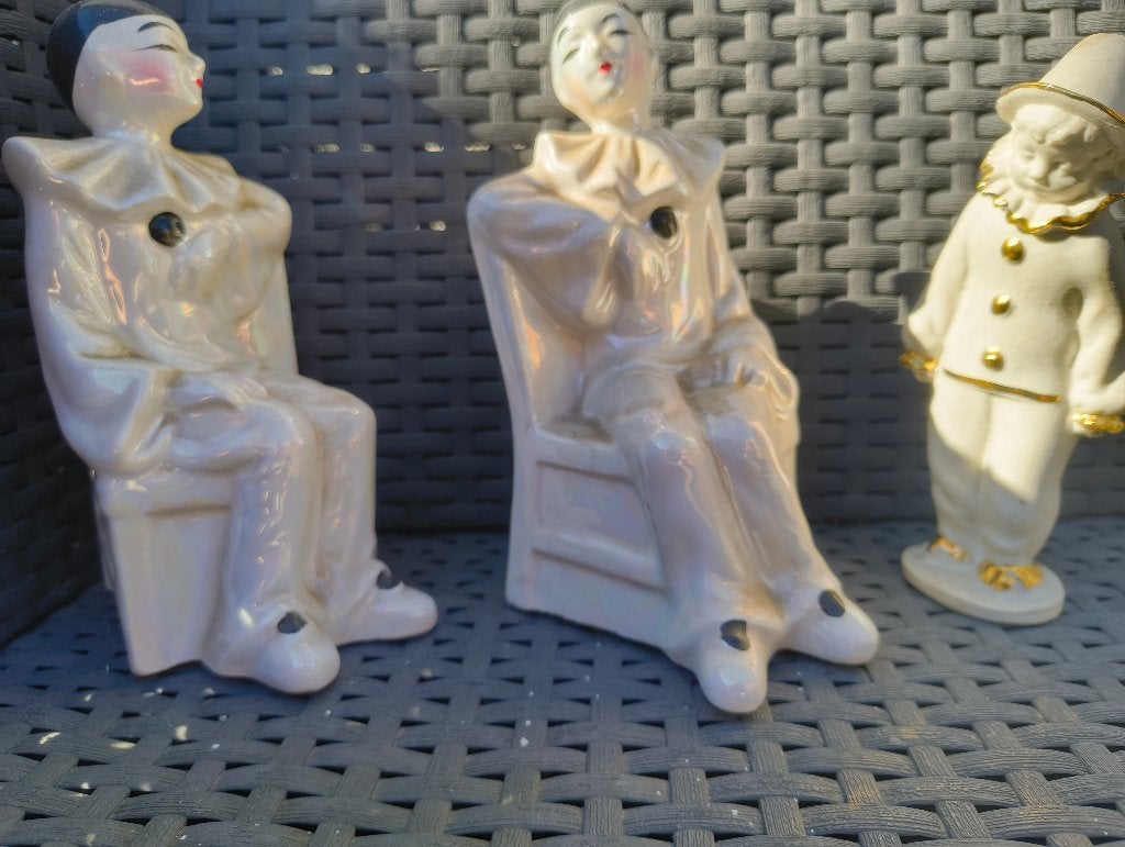 Vintage Porseleinen Pierrot Set (Boekensteunen & Beeldje), Ophalen