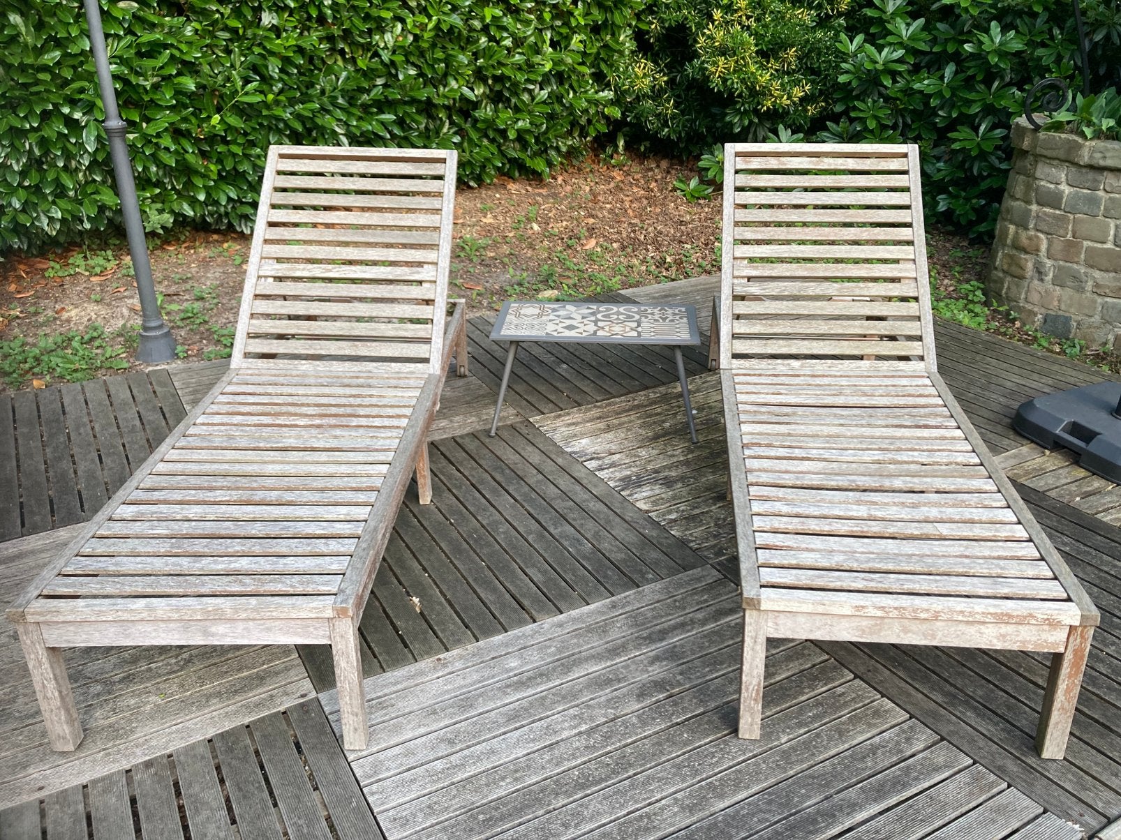 2 ligstoelen, Tuin en Terras, Ligbedden, Ophalen, Gebruikt, Hout, Verstelbaar