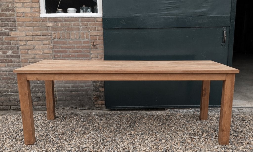 Showroommodel Teak Eettafel 220 cm, Huis en Inrichting, Tafels | Eettafels, Ophalen, 100 tot 150 cm, Teakhout, 200 cm of meer