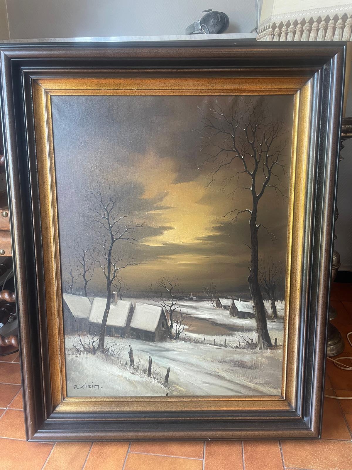 Prachtig winterlandschap – Olieverfschilderij op doek, Ophalen, Gesigneerd, Landschap, Doek