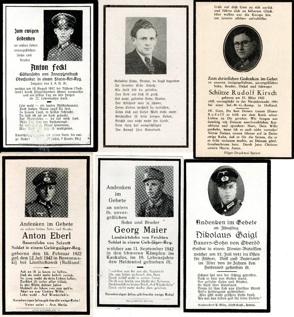 6 cartes deuil soldats allemands Seconde Guerre mondiale, Collections, Envoi, Armée de terre, Autres types