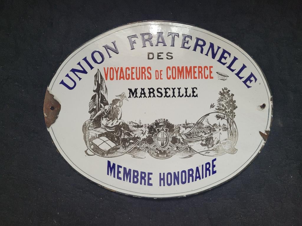 SUPERBE plaque émaillée Marseille, Collections, Marques & Objets publicitaires, Utilisé, Panneau publicitaire, Enlèvement ou Envoi