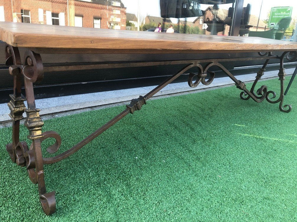 SMEEDIJZEREN onderstel BANK - TUINBANK gratis teak plank, Antiek en Kunst, Ophalen
