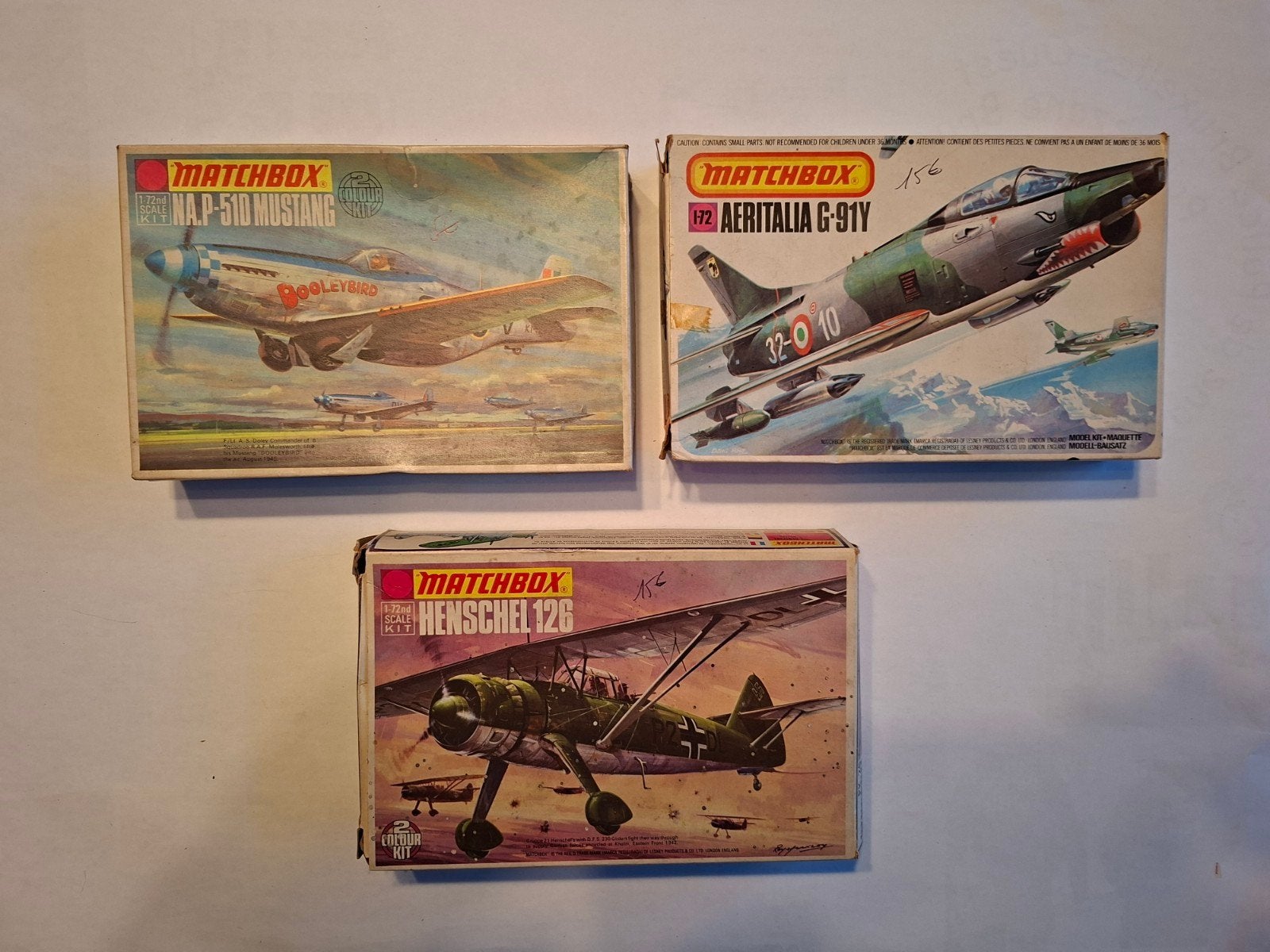 Set van 3 vintage Matchbox 1/72 modellen - Mustang, Aeritali, Hobby en Vrije tijd, Ophalen of Verzenden, 1:72 tot 1:144, Vliegtuig