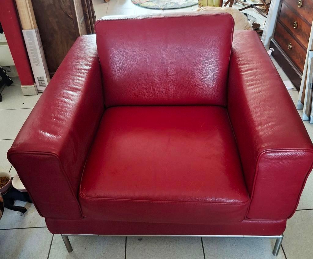 Fauteuil large en cuir rouge, Maison & Meubles, Enlèvement, Cuir
