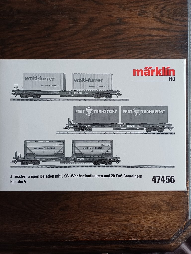 Marklin 47456 set van 3 conainterwagons, Wisselstroom, Wagon, Ophalen of Verzenden, Zo goed als nieuw
