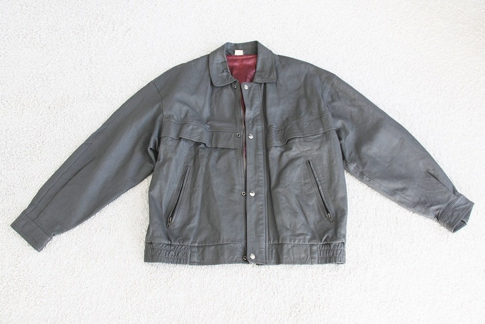 Très belle veste vintage en cuir pour homme (L) €45, -, Gris, Vintage, Taille 52/54 (L), Porté