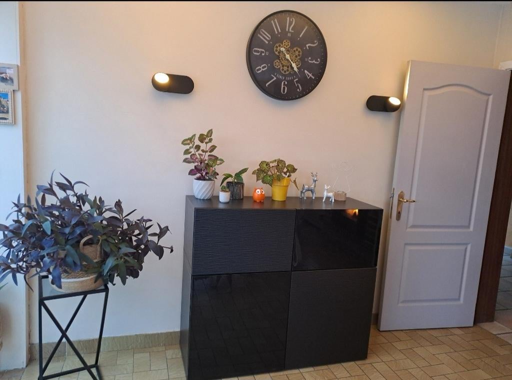 Buffet noir portes zébrées et laquées, Huis en Inrichting, Woonaccessoires | Kamerschermen, Ophalen