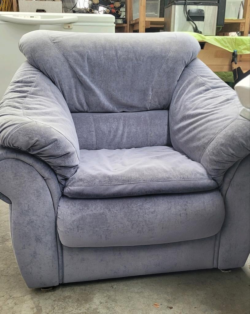 Gratis zetels 3, 2 en 1-zit in blauwgrijze stof, Huis en Inrichting, Fauteuils, Ophalen, Stof