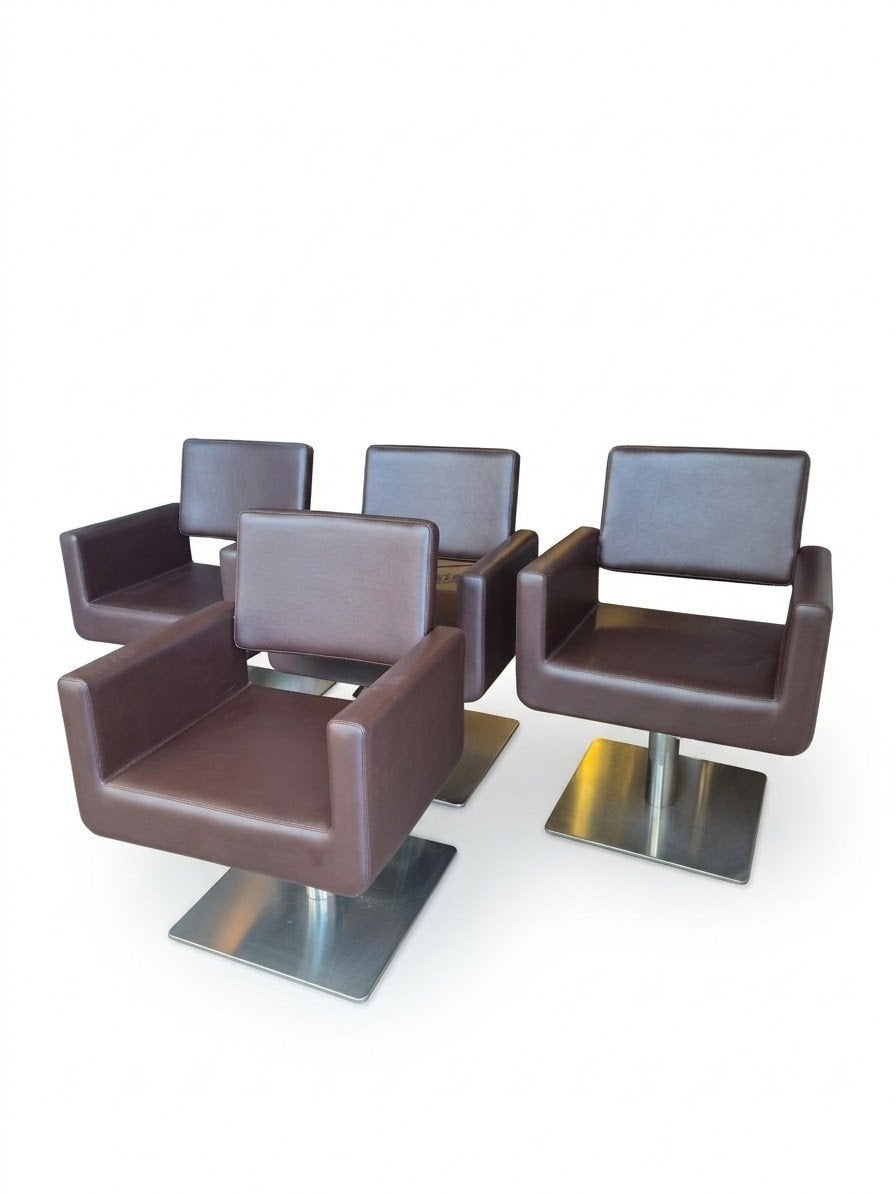 Set van 4 Luxe Sibel Kappersstoelen – Bruin + Vierkante RVS, Ophalen, Stoel