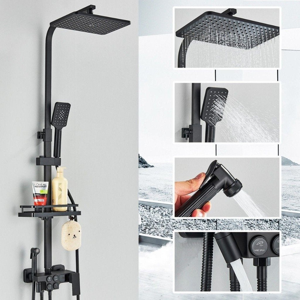 Ensemble de douche moderne noir mat thermostatique avec LED, Enlèvement ou Envoi, Neuf, Autres types