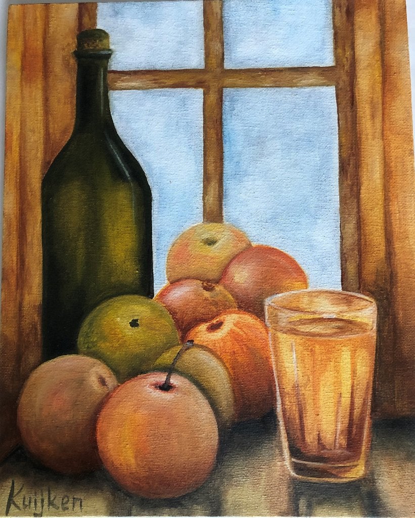 "Apple Cider" (Oil painting by Kuijken, 24x30 cm), Antiek en Kunst, Kunst | Schilderijen | Modern, Ophalen of Verzenden, Olieverf