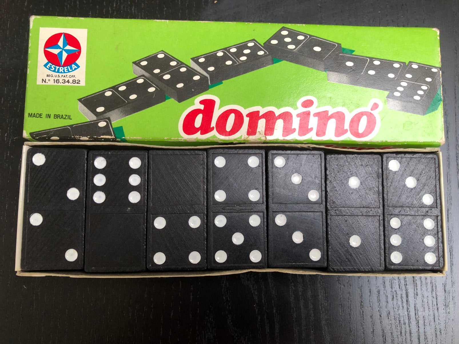 Vintage set domino stenen in originele doos Merk: Estrela, Antiek en Kunst, Antiek | Speelgoed, Ophalen of Verzenden