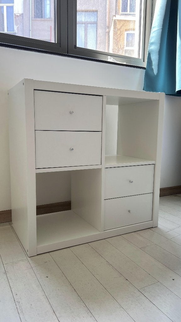 Meuble IKEA KALLAX blanc avec tiroirs – 77 x 76 x 40 cm, Enlèvement, Comme neuf