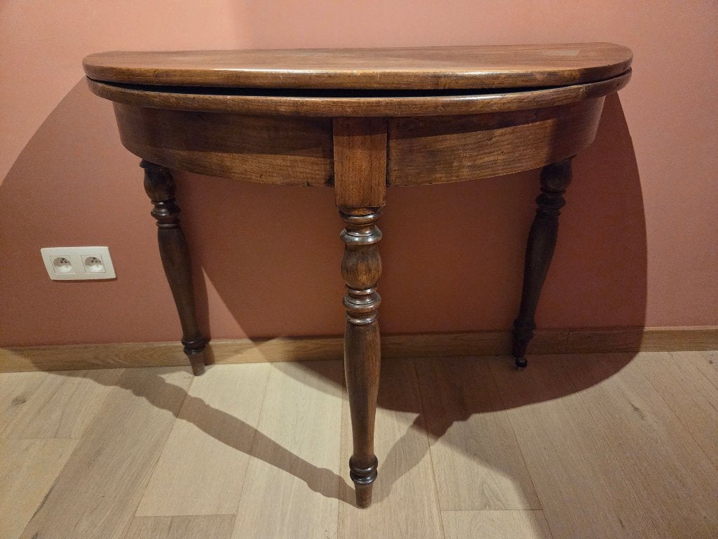 Antieke halve maan klaptafel / console in notenhout, Ophalen, Gebruikt, Antique, Rond