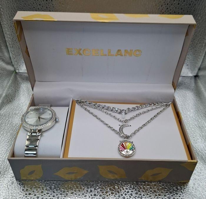 Zilveren horloge + halskettingen geschenkdoos, Overige merken, Staal, Staal, Polshorloge