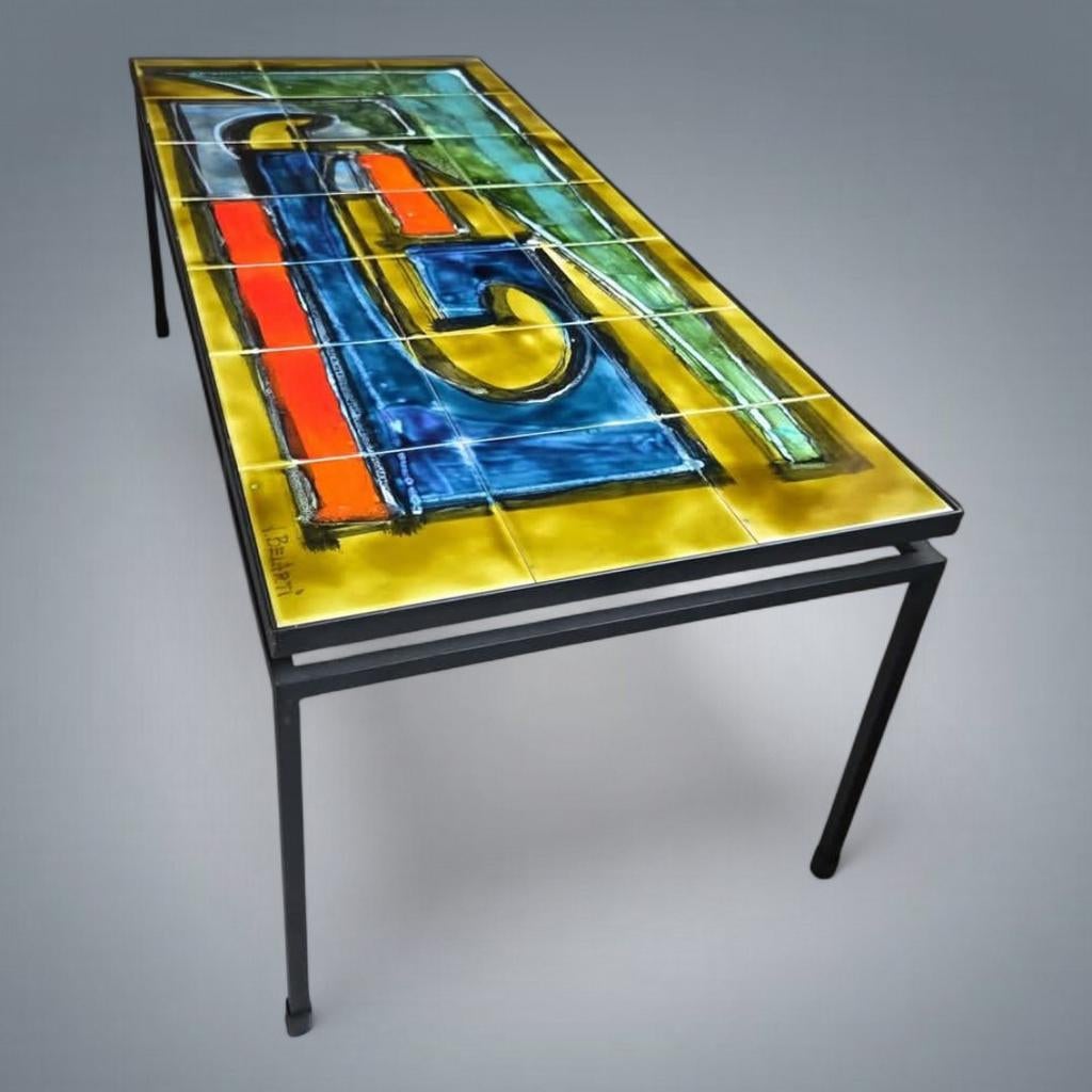 Vintage keramische salontafel, metaal J.Belarti (gesigneerd), Ophalen