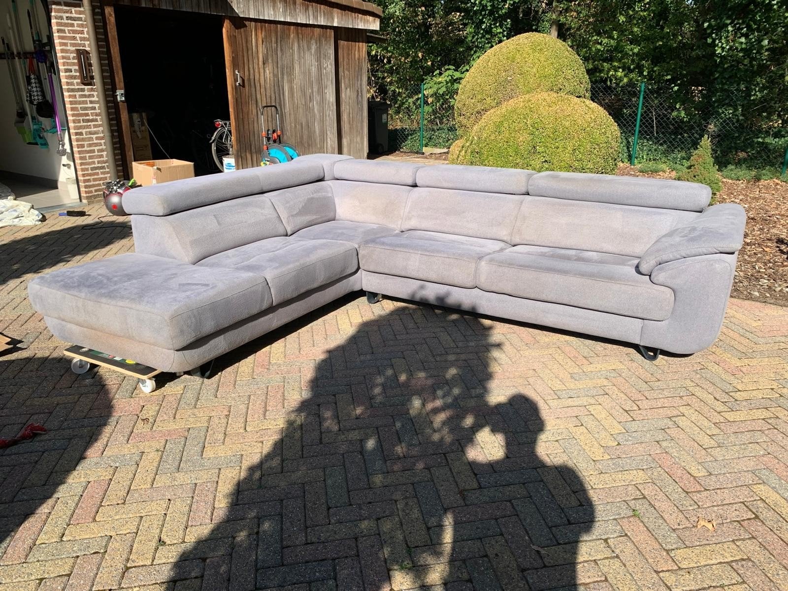 Hoek salon met uitschuifbare delen en poef, Ophalen, Gebruikt, Stof, Hoek salon