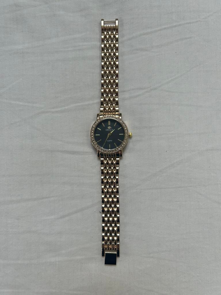 Mooi horloge met goud en zwarte kleur, Overige merken, Overige materialen, Polshorloge, Overige materialen
