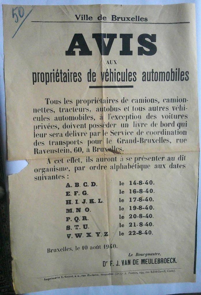 Avis allemand 10 août 1940 véhicules automobiles Bruxelles, Collections, Objets militaires | Seconde Guerre mondiale, Envoi, Armée de terre
