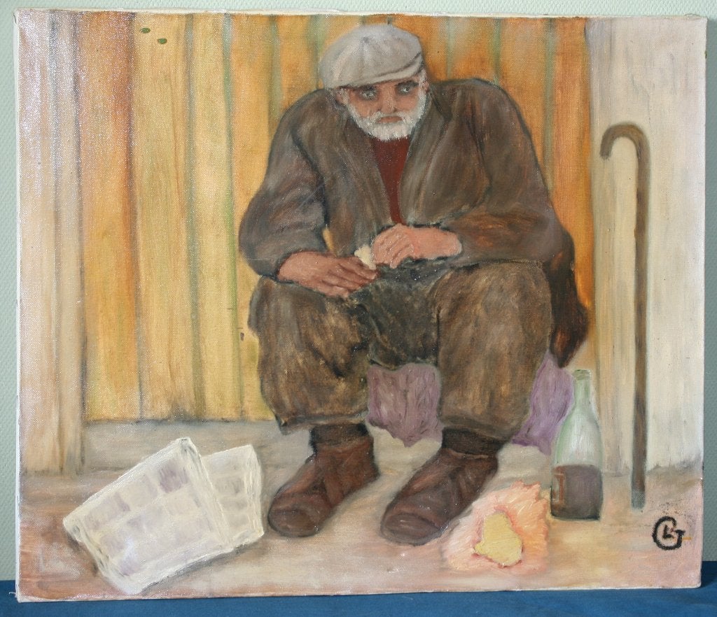 Schilderij olie op doek - Gesigneerd, Portrait ou Personnes, Enlèvement ou Envoi, Peinture à l'huile, Signé