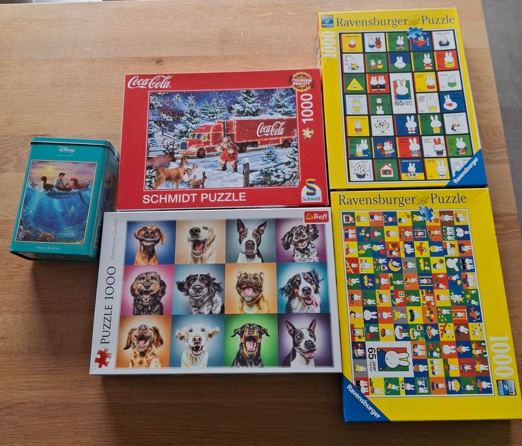 5 puzzels helemaal compleet 4 van 1000 en 1 van 500 stukken, Ophalen